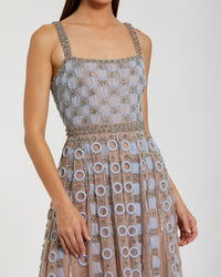 Sleeveless Embellished A Line Gown - Blue