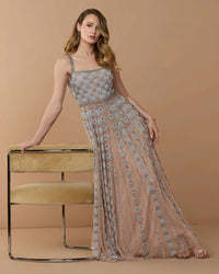 Light Blue Sleeveless Embellished A-line Gown