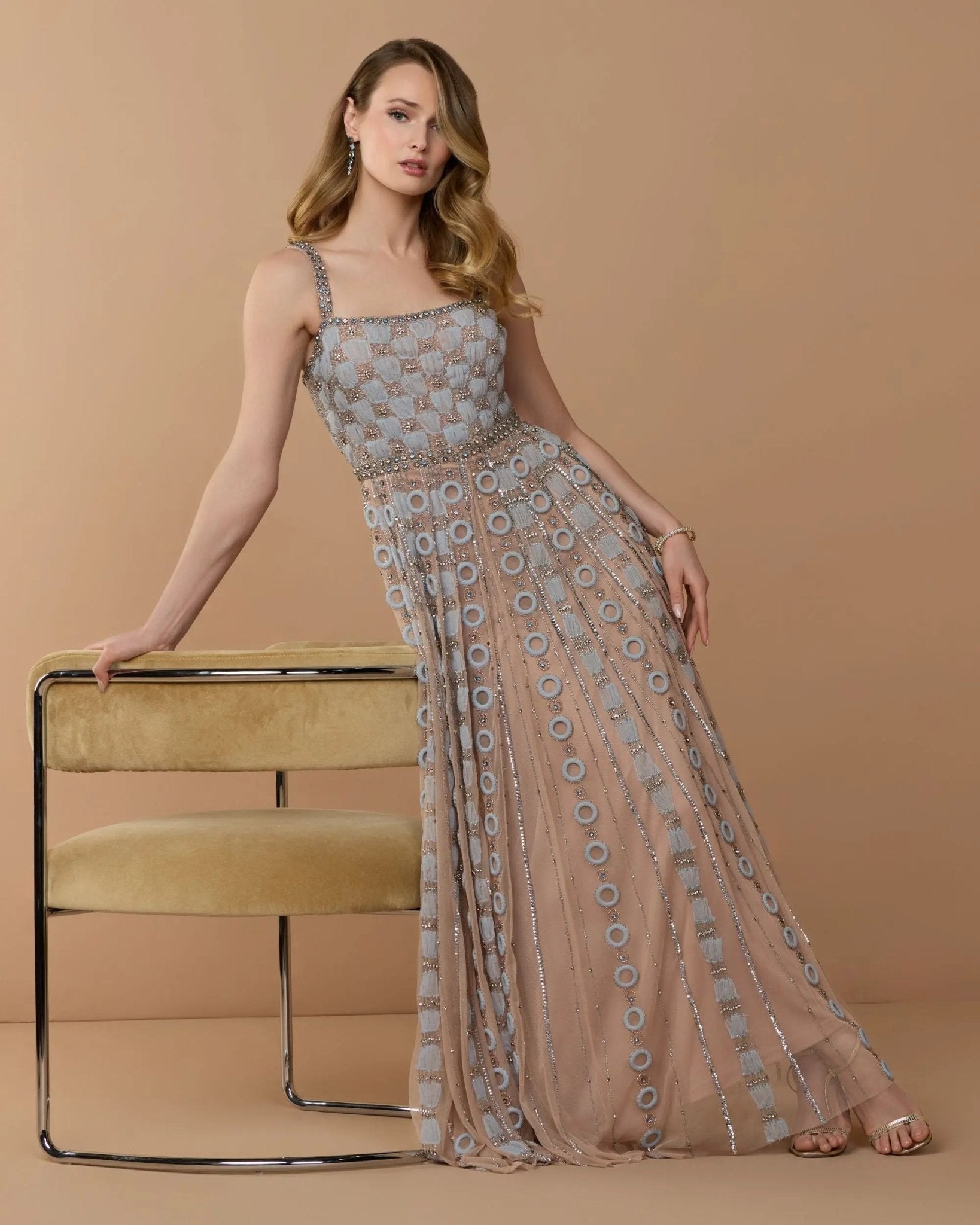 Light Blue Sleeveless Embellished A-line Gown