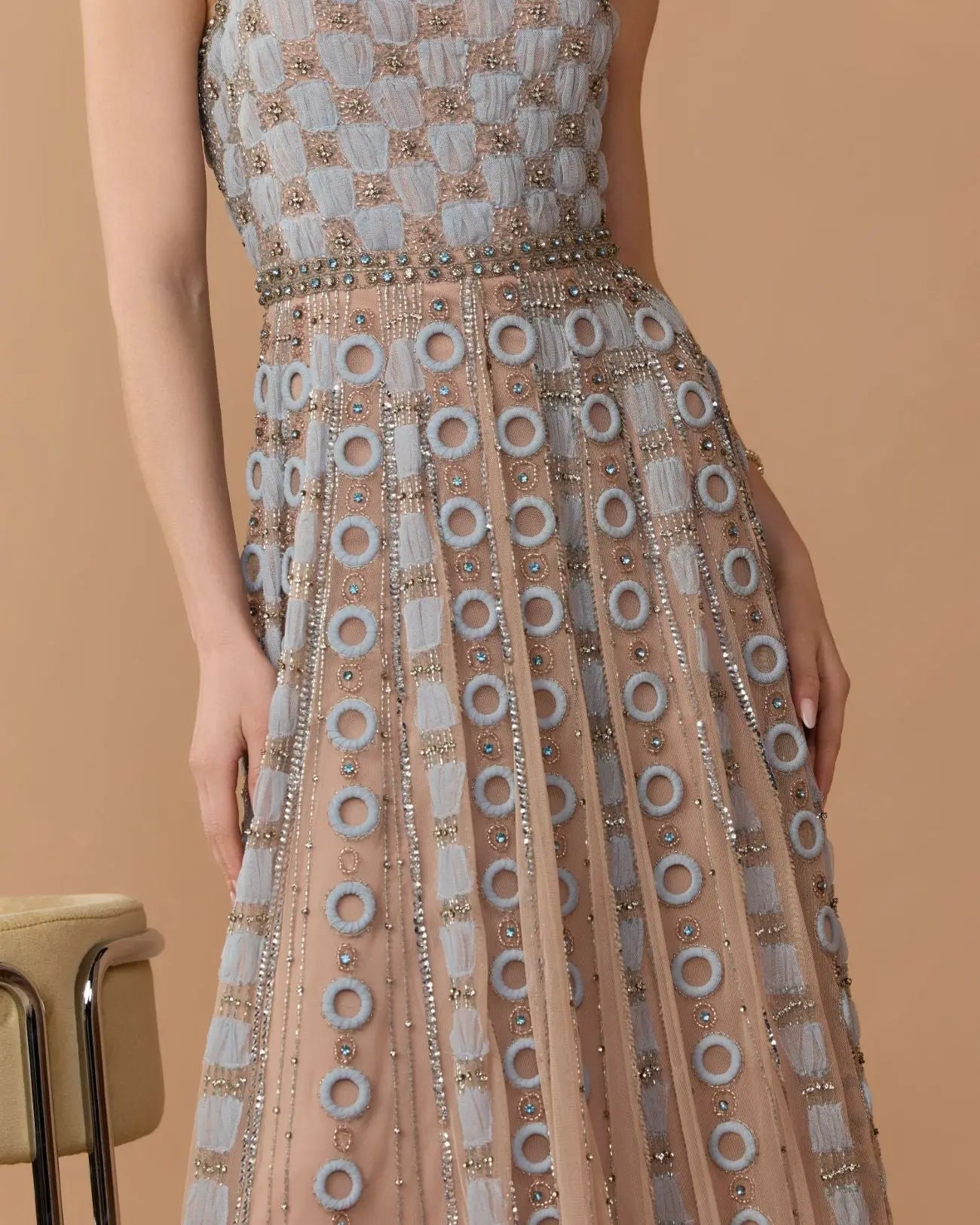 Light Blue Sleeveless Embellished A-line Gown