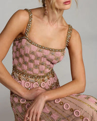 Rose embellished gown close up