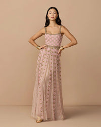 Pink Sleeveless Embellished A-line Gown - Rose