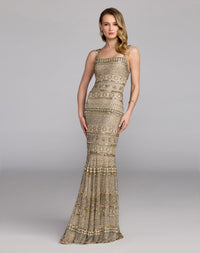 Sleeveless Square Neck Beaded Gown