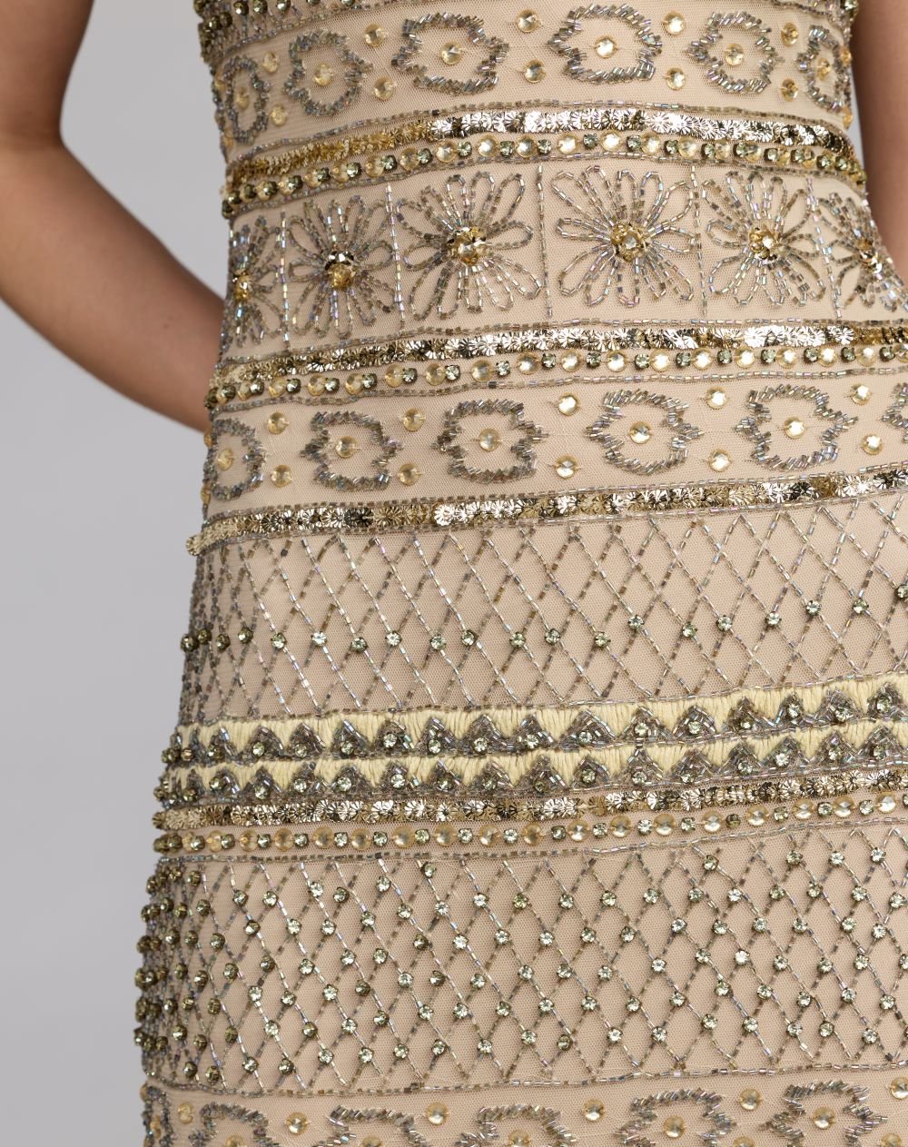 Sleeveless Square Neck Beaded Gown