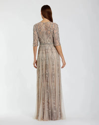 3/4 Sleeve Embellished A-Line Gown