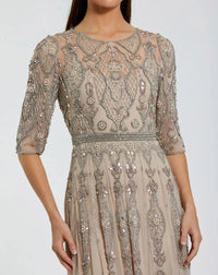 3/4 Sleeve Embellished A-Line Gown