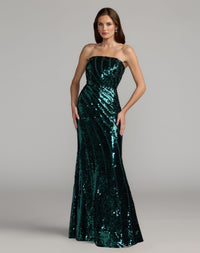 Mac Duggal #10130 deep green strapless sequin trumpet gown