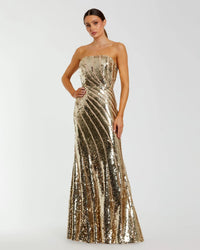 Mac Duggal #10130 Strapless Sequin Trumpet Gown Gold