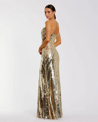 Gold Strapless Sequin Trumpet Gown - back