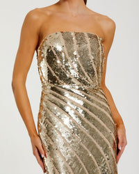 Gold Strapless Sequin Trumpet Gown - detail