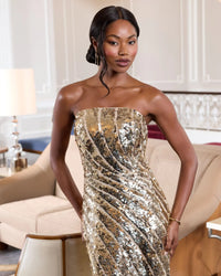 Gold Strapless Sequin Trumpet Gown - lifestyle alt