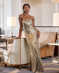 Gold Strapless Sequin Trumpet Gown - lifestyle alt