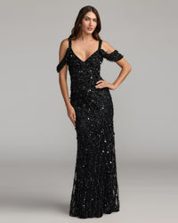 Mac Duggal #10139 black sequin embellished v-neck gown