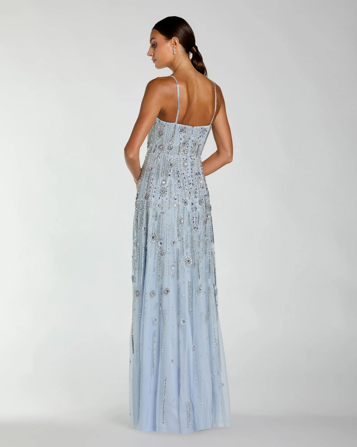 Mac Duggal Blue Rhinestone Embellished Sweetheart Neck A-Line Gown Powder Blue #10157