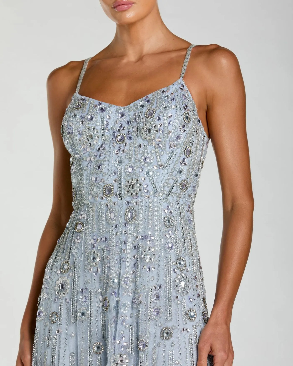 Mac Duggal Blue Rhinestone Embellished Sweetheart Neck A-Line Gown Powder Blue #10157