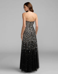 Mac Duggal #10159 black strapless sweetheart embellished a-line gown back view
