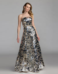 Mac Duggal #10168 silver hand embellished strapless ball gown