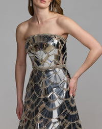 Mac Duggal #10168 silver Art Deco embellishment close-up