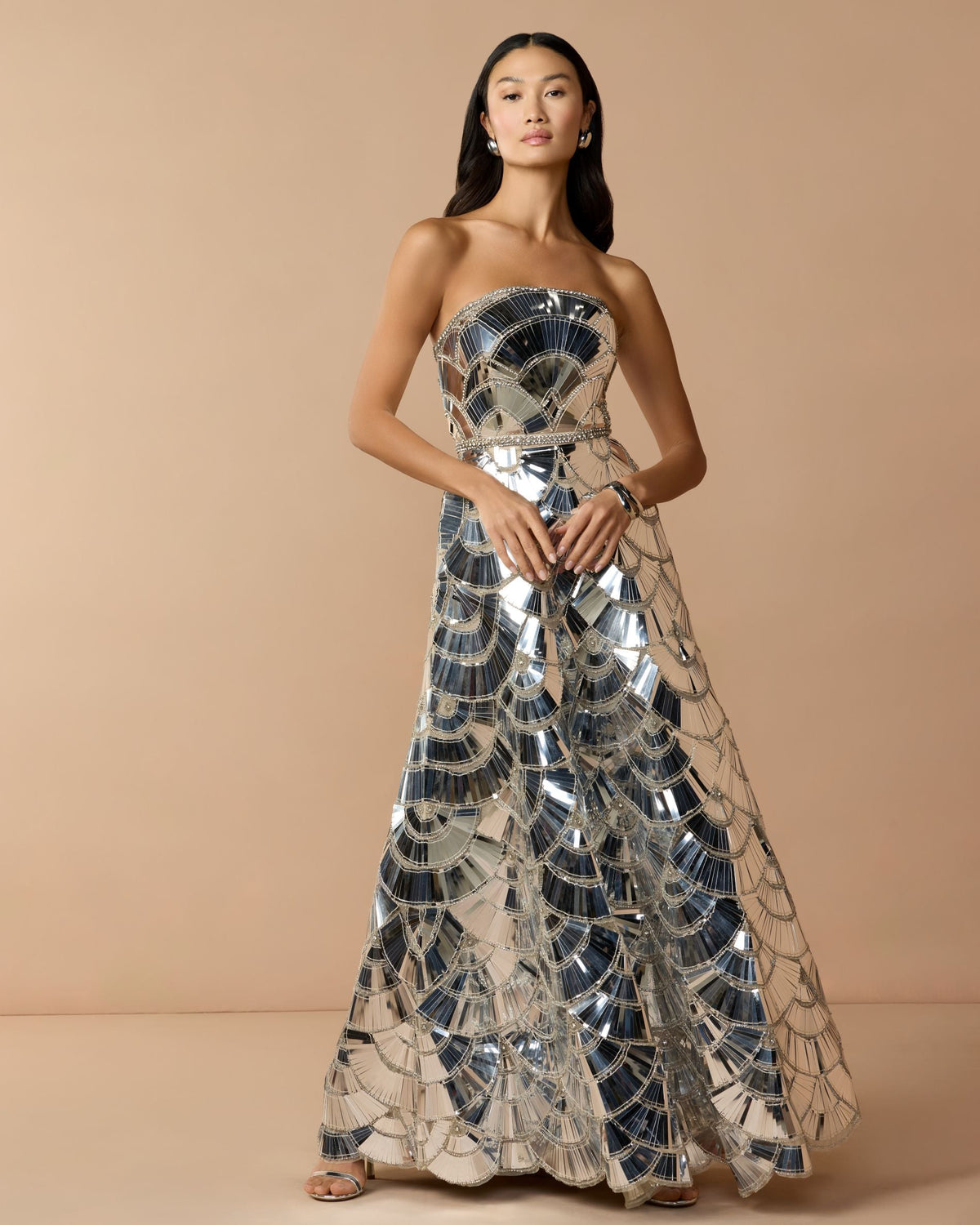 Mac Duggal #10168 silver embellished gown for black tie galas