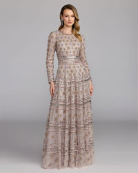 Embellished Long Sleeve A-Line Gown