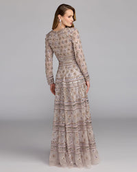Embellished Long Sleeve A-Line Gown