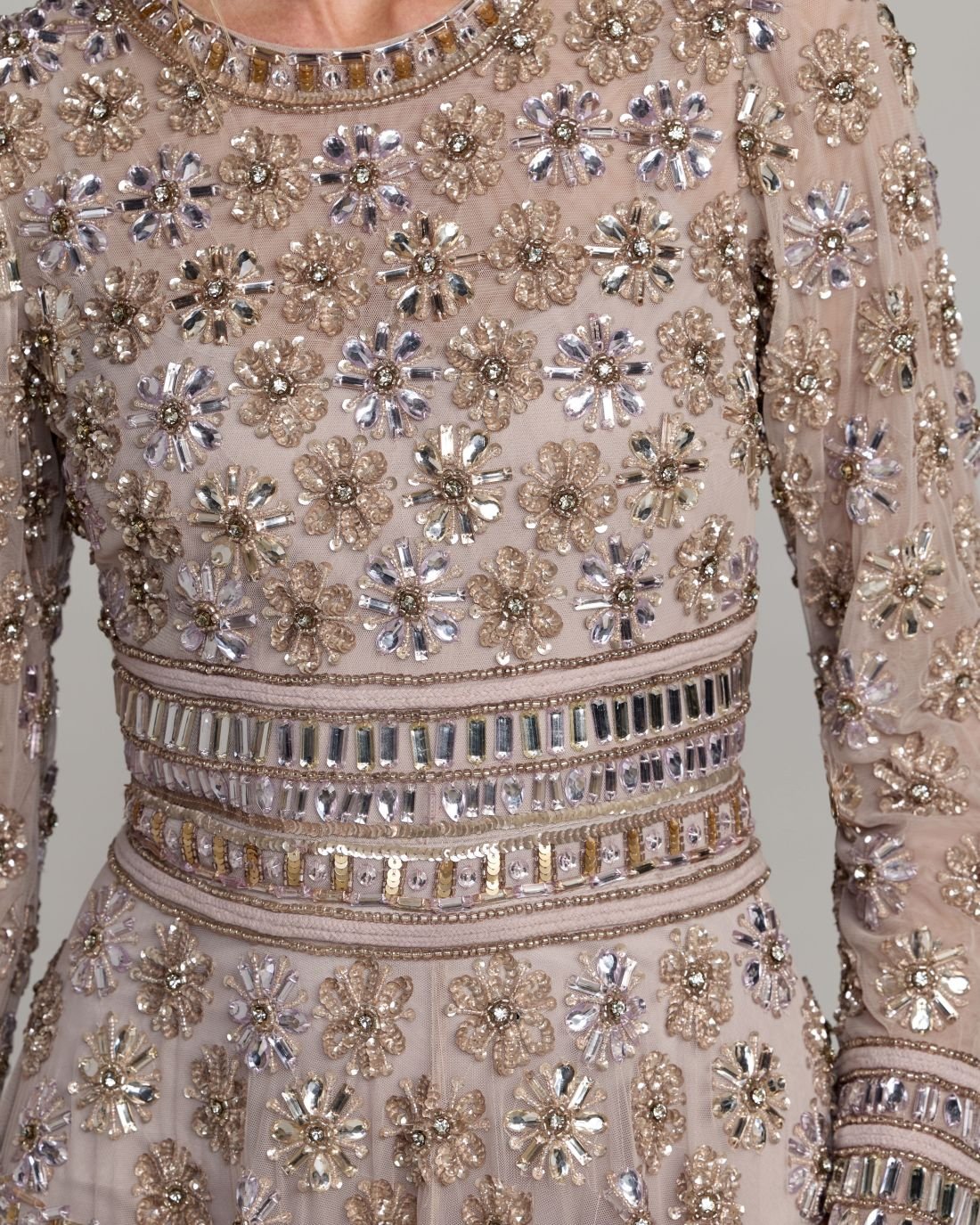 Embellished Long Sleeve A-Line Gown