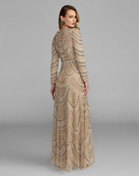 Long Sleeve Hand Beaded A-Line Gown