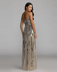 Mac Duggal #10179 silver gown scoop back