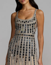 Mac Duggal #10179 silver mirror embellishment close-up