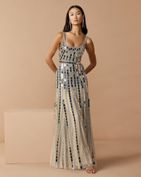 Mac Duggal #10179 silver embellished evening gown studio
