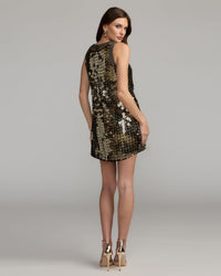 Mac Duggal #10197 black metallic embellished mini dress back view