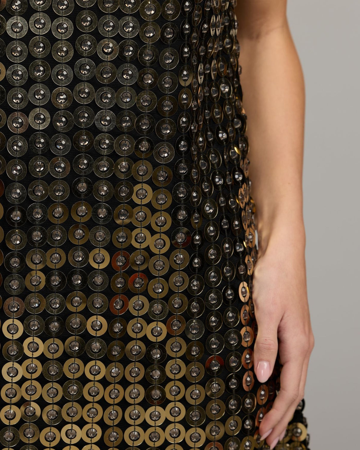 Mac Duggal #10197 black metallic embellished mini dress close-up