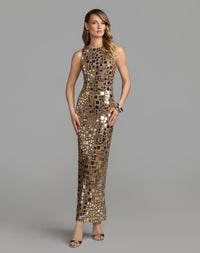 Mac Duggal #10221 nude sleeveless geometric embellished column dress