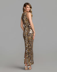 Mac Duggal #10221 nude sleeveless geometric embellished column dress back view