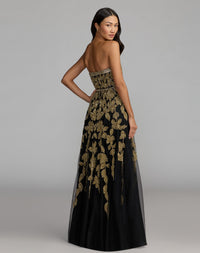 Mac Duggal #10274 black gold embellished gown back view