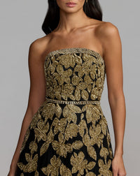 Mac Duggal #10274 black gold floral beadwork detail