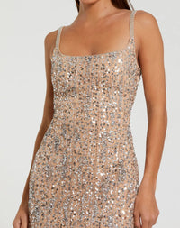 Mac Duggal #10696 Nude Silver sequin embellished gown detail