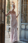 Sequin low back thin strap sequin gown - Pink