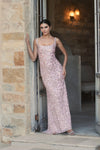 Sequin low back thin strap sequin gown - Pink
