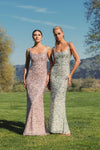 Sequin low back thin strap sequin gown - Sage