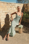 Sequin low back thin strap sequin gown - Sage