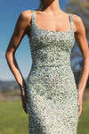 Sequin low back thin strap sequin gown - Sage