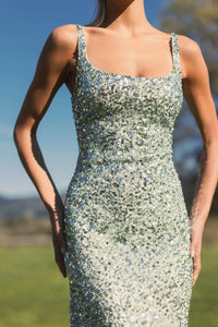 Sequin low back thin strap sequin gown - Sage