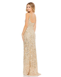 Mac Duggal, Sequin low back thin strap sequin gown - Gold, Style #10705, Gold back view