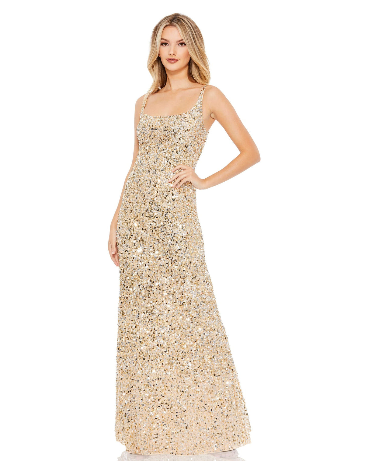 Mac Duggal, Sequin low back thin strap sequin gown - Gold, Style #10705, Gold