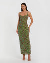 Mac Duggal Sleeveless Hand Beaded Floral Midi Dress Olive Green #10755