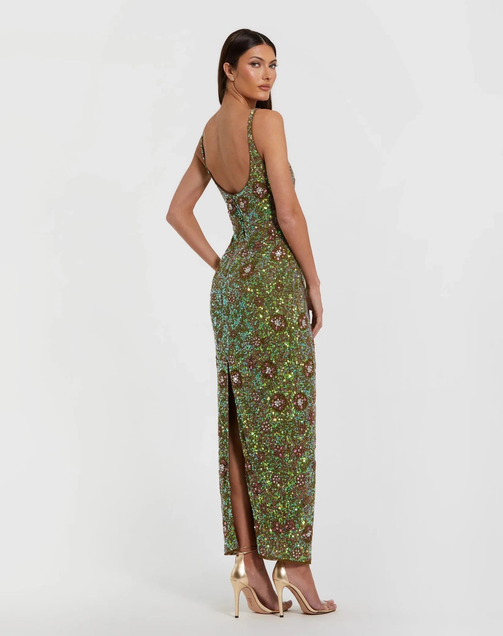 sleeveless hand beaded floral midi dress Pink Sleeveless Hand Embellished Floral Maxi Dress