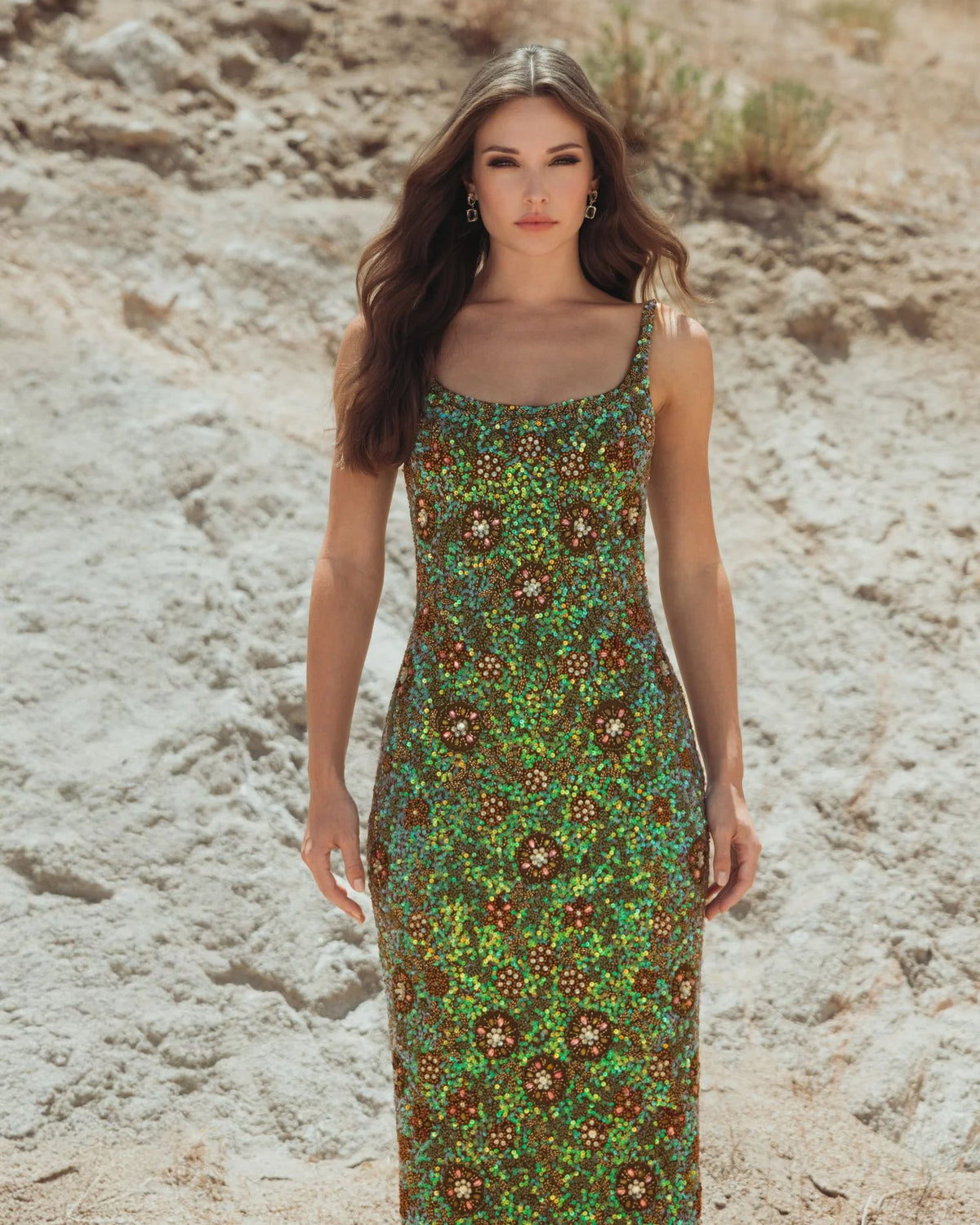 Mac Duggal Sleeveless Hand Beaded Floral Midi Dress Olive Green #10755 Shaide Boutique Mac Duggal Sleeveless Hand Beaded Floral Midi Dress Olive Green #10755 Shaide Boutique