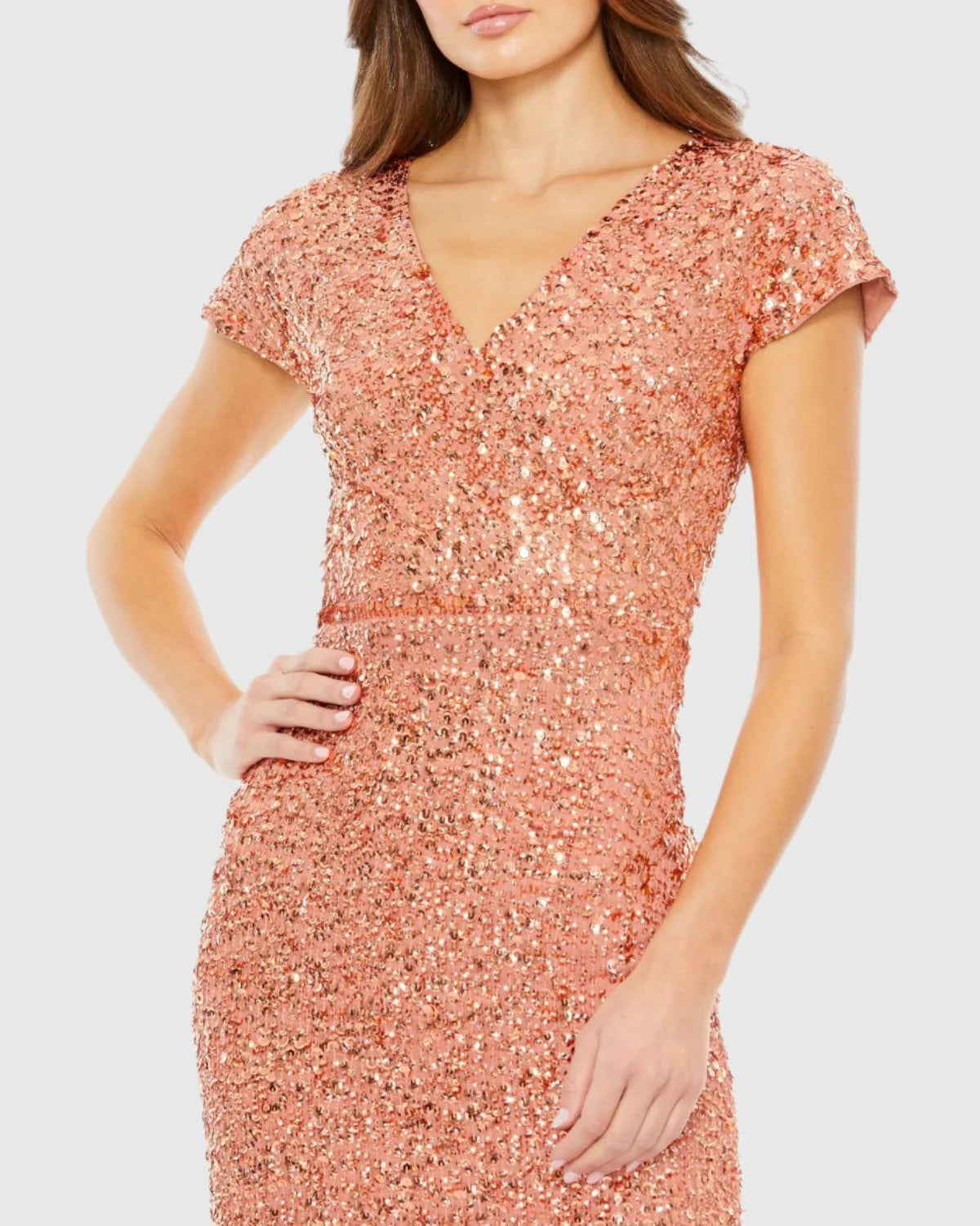 Sequin Short Sleeve Midi Dress - Copper