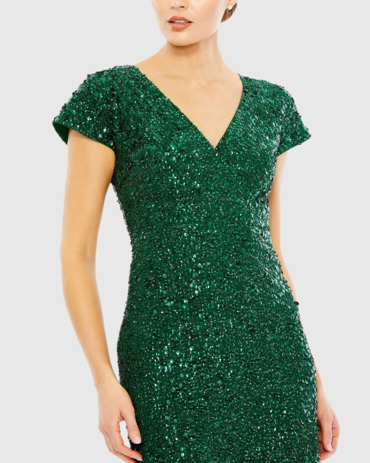 Sequin Short Sleeve Midi Dress - Emerald Green